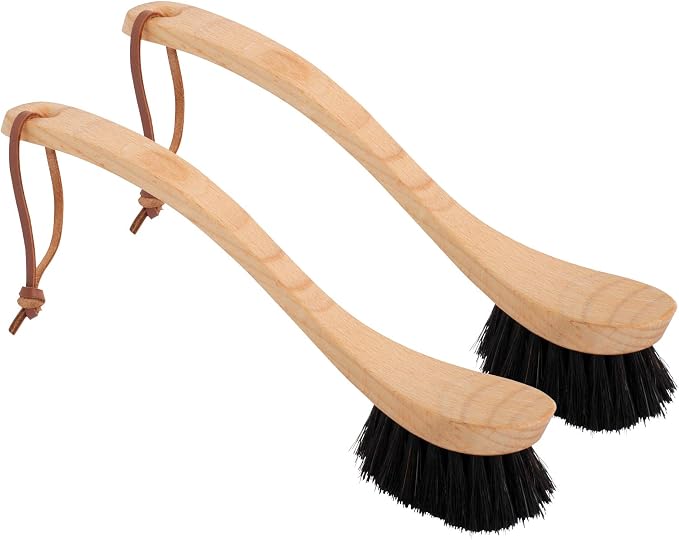 Redecker Dish Brush Set, Horsehair, Curved Handle, 2 Pack – Wrap-Around Design for Delicate Cleaning, Made in Germany