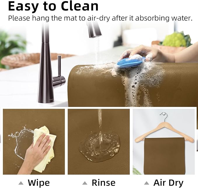 LOPNUR Kitchen Dish Drying Mat, 31.5"x17" Dish Drying Mats for Kitchen Counter, Diatomite Coffee Mat, Super Absorbent Dish Drying Pad, Heat Resistant Mat with Anti-slip Rubber Backed, Brown