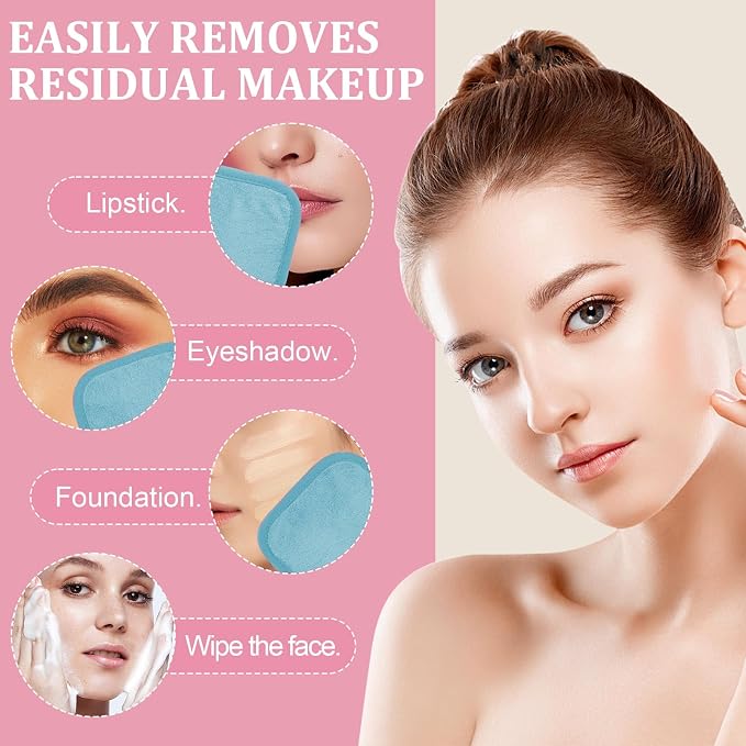 Puomue Makeup Remover Cloth 12 Pack, Ultra Soft and Reusable Microfiber Makeup Remover Towels for All Skin Types, Perfect Face Towels for Women, 6 Inch X 6 Inch, Blue