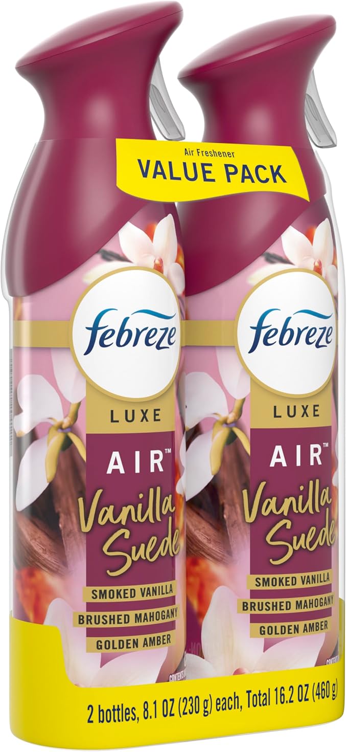 Febreze Air Mist, Air Freshener Spray, Odor Fighting Room Spray, Deodorizer for Home Bathroom Kitchen Office Apartment Dorm Room Classroom, Vanilla Suede, 8.1oz, 2ct