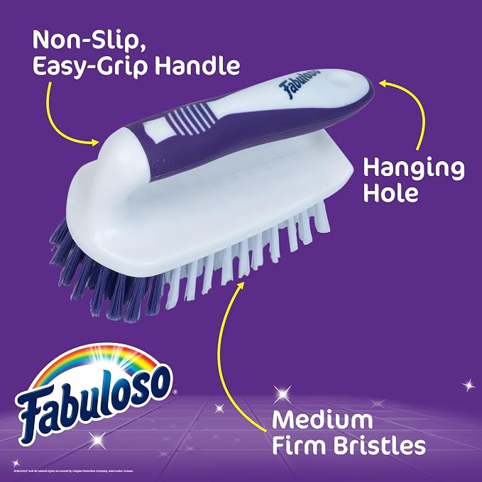 Fabuloso Compact Scrub Brush with Handle, White and Purple, 5.5 Inch