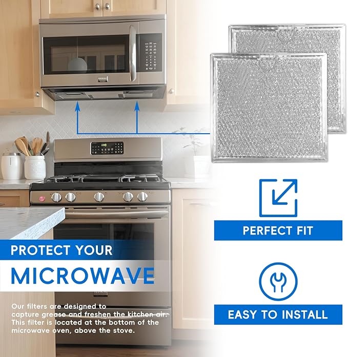 Microwave Grease Filter Replacement, Compatible with GE WB02X11534 & Samsung DE63-00666A, Used to Freshen Kitchen Air, Alumium, Reusable(2 Pack)