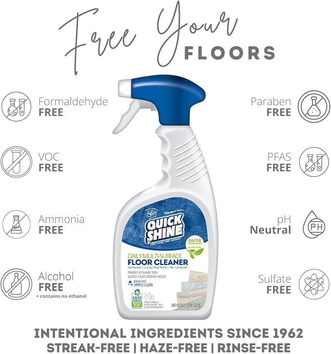 Quick Shine Multi-Surface Floor Cleaner 24 oz-6 Pk, Streak-Free, No Residue | Powered by Baking Soda, Clean Breeze Essence, pH Neutral, No Rinse, PFAS & Ammonia Free, EPA Safer Choice Made in USA