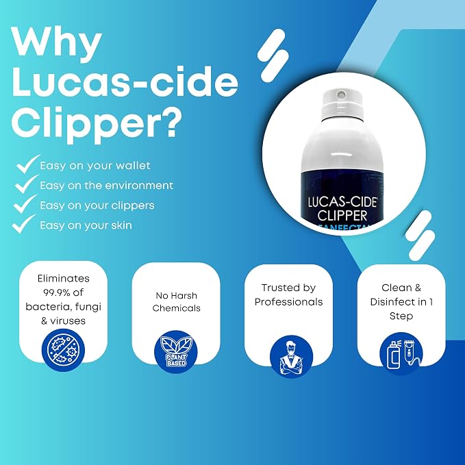 LUCAS-CIDE Clipper Cleaner & Disinfectant Spray, Coolant & Cleaner for Hair Trimmer, Blades & Shaver 16 Fl Oz - Set of 2