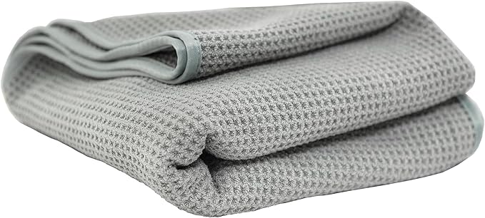 Chemical Guys, Waffle Weave Gray Matter Microfiber Drying Towel, 25 x 36 in | Waffle-weave towel with soft-banded edges soaks up sheeting water for a fast, scratch-free dry on paint and glass.