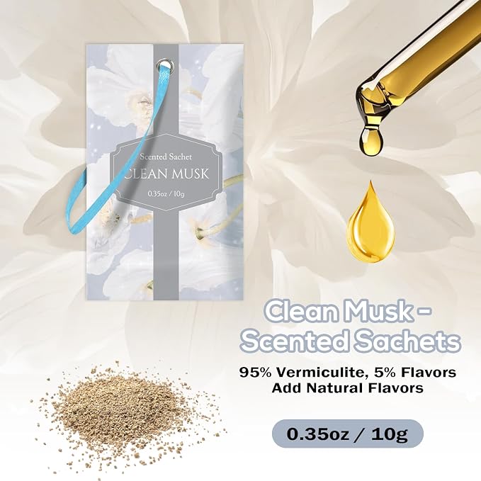 SCENTORINI Scented Sachets for Drawer and Closet, Pure Musk Scent 14 Pack | Long-Lasting Sachets Bags Gift Set, Wardrobe Freshener for Dresser, Closet, Clothes Storage, Suitcases, Gym Bag, Locker