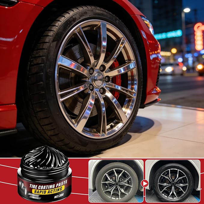 3Pcs Premium Tire Coating & Trim Restorer, New Tire Polishing Paste, Car Tire Shine with Sponge, Long-Lasting Tire Ceramic Coating, Bring Back the Original Deep Black Shine to Rubber and Plastic
