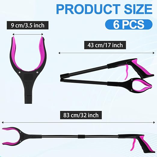 6 Pack 32 Inch Commercial Trash Grabber for Elderly Assist, Heavy Duty Lightweight Reacher with Ergonomic Handle & Non-Slip Grip, Multi-Use Outdoor Home Garden Cleanup Mobility Aid Tool