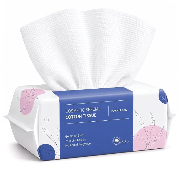 PoeticEHome Disposable Face Towel | Thick & Absorbent | Clean Face Tissue Biodegradable | Cotton Dry Wipes for Facial Cleansing & Makeup Removing