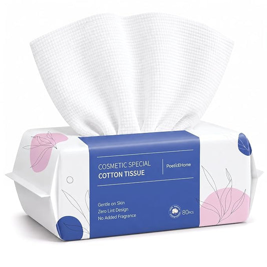 PoeticEHome Disposable Face Towel | Thick & Absorbent | Clean Face Tissue Biodegradable | Cotton Dry Wipes for Facial Cleansing & Makeup Removing