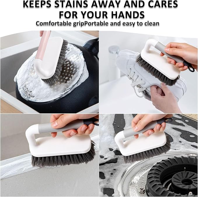 Scrub Brush, Scrubbing Cleaning Brushes, Heavy Duty Cleaning Brushes with Handle, for Shower, Bathroom, Carpet, Kitchen and Bathtub Scrubber, 2 Pack (Blue)