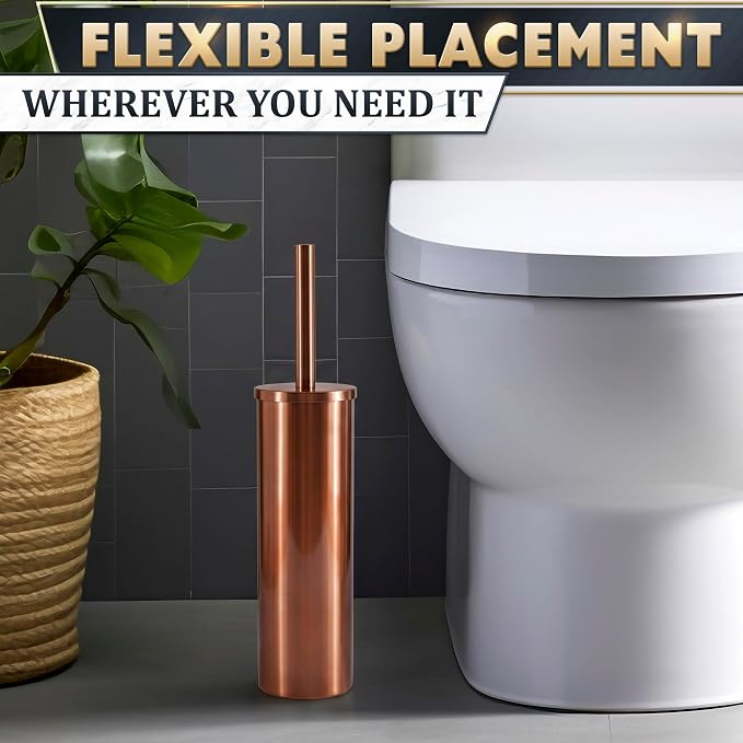 Bronze Toilet Brush and Holder Set - Upgrade Your Bathroom in Seconds - Rust Resistant Stainless Steel Toilet Bowl Brush and Holder with Replaceable Head, Removable Inner Bowl & Splash Guard Cover