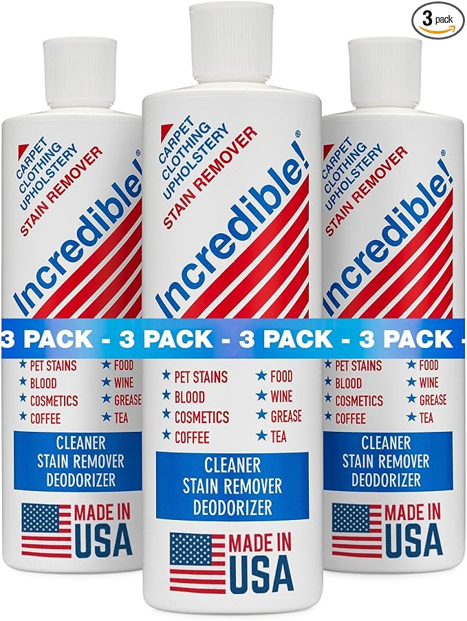INCREDIBLE! Stain Remover | Instant Spot Remover for New & Old Stains | Cleaner, Stain Removal, Deodorizer - For Blood, Red Wine, Coffee, Urine & Pet Stains | Carpets, Laundry & Upholstery | 3 Pack