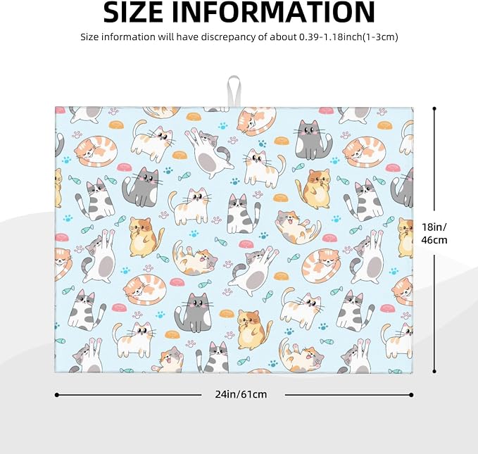 Cute Cat Dish Drying Mat for Kitchen Counter Cute Kitchen Dish Mat Microfiber Kitchen Countertop Absorbent Reversible Drainer Rack Pad