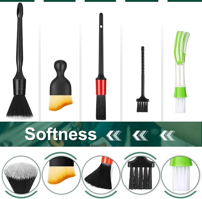 Fitosy Car Interior Duster Detail Brushes, Soft Bristles Brush | Car Accessories for Cleaning Dashboard Air Vent Crevice, Detailing Dusting Tool Kit for Auto Truck SUV RV