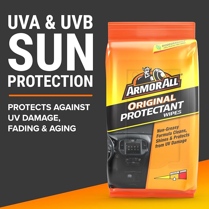 Armor All Car Protectant Wipes, Interior Car Wipes with UV Protection Against Cracking and Fading, 60 Wipes