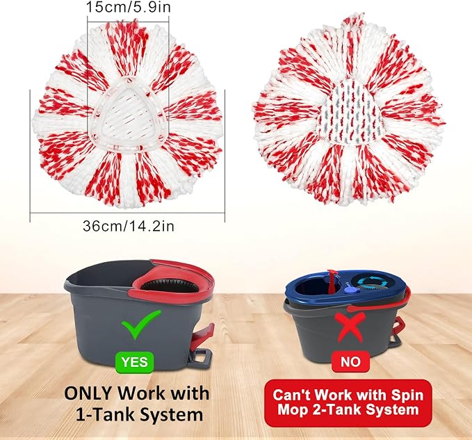 3 Pack Deep Clean Refill Compatible with O Ceda EasyWring Spin Mop & Bucket System Microfiber Mops Heads Refill for Oceda Easywring 1 Tank Spin Mop System, 40% More Cleaning Power, Scrub Pad