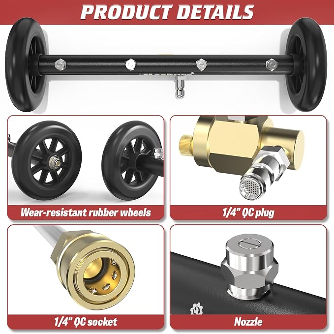 16 Inch Undercarriage Pressure Washer Attachment, 4000 PSI | Undercarriage Cleaner & Water Broom, 1/4" Quick Connect Pressure Washer Accessories with 3 Extension Wands, Black