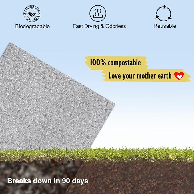 MoLKENE Swedish Dishcloths for Kitchen | 6 Pack Absorbent Cellulose Sponge Cloths Washable | Non-Scratch Reusable Paper Towels Quick Drying Cleaning Cloths - Grey