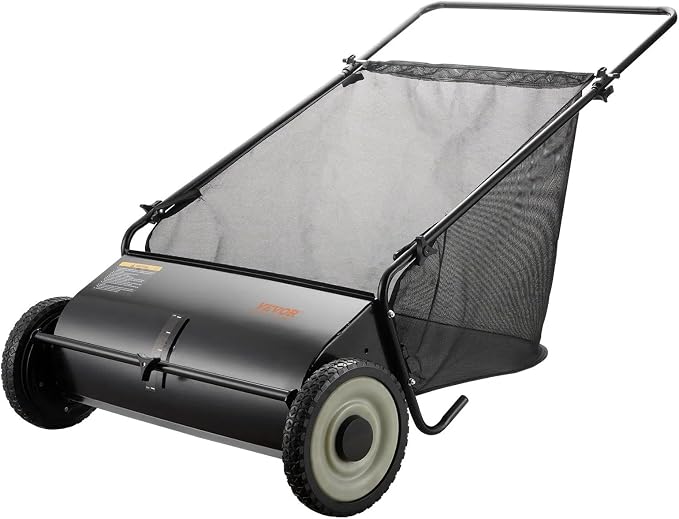 26 Inch Lawn Sweeper Push Hand Powered for Leaves, Grass Clippings & Yard Debris, 4 High-Speed Brushes & Large 7 cu ft Hopper Bag | Adjustable Height, ABS+Steel Frame (26 Inch Black2)
