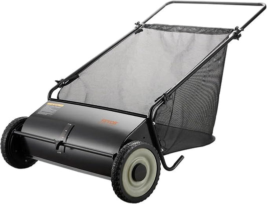 26 Inch Lawn Sweeper Push Hand Powered for Leaves, Grass Clippings & Yard Debris, 4 High-Speed Brushes & Large 7 cu ft Hopper Bag | Adjustable Height, ABS+Steel Frame (26 Inch Black2)