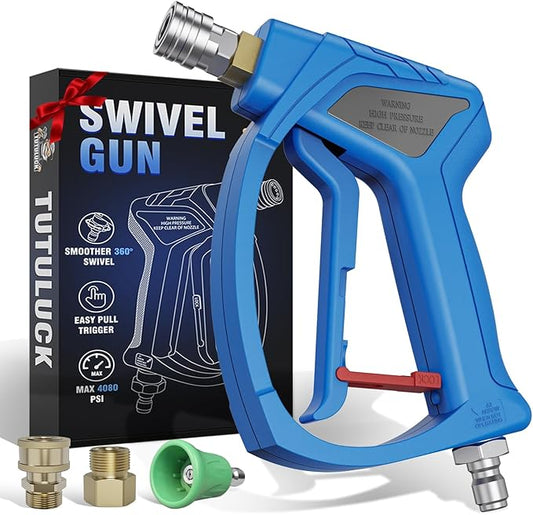 Short Pressure Washer Gun with 3/8" Swivel, 4080PSI | Stubby Power Washer Gun,with 25° Soft Pressure Washer Nozzle, M22-15mm & 3/8 Adapter for Car Washing