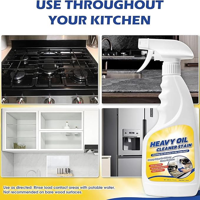 Heavy Oil Cleaner Stain, Multi-Purpose Cleane- 500ml Effective Multi-Purpose Cleaner, Heavy Oil Cleane with Spray Nozzle Spray & Towel for Kitchen, Household, Oven, Stove, Range Hood, Sink
