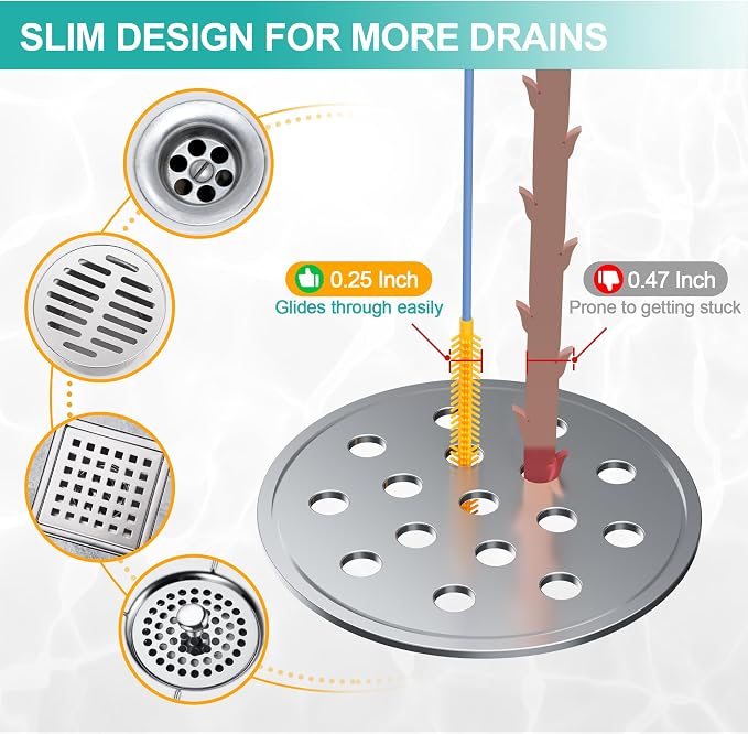 EastLink 50 Inch Extra-Long Drain Snake 3 Pack, Reusable Sink Snake with Easy-Rinse Barbed Tip, Anti-Break Flexible Steel Drain Clog Remover with Nylon Layer, Ideal for Bathroom, Shower and Bathtub