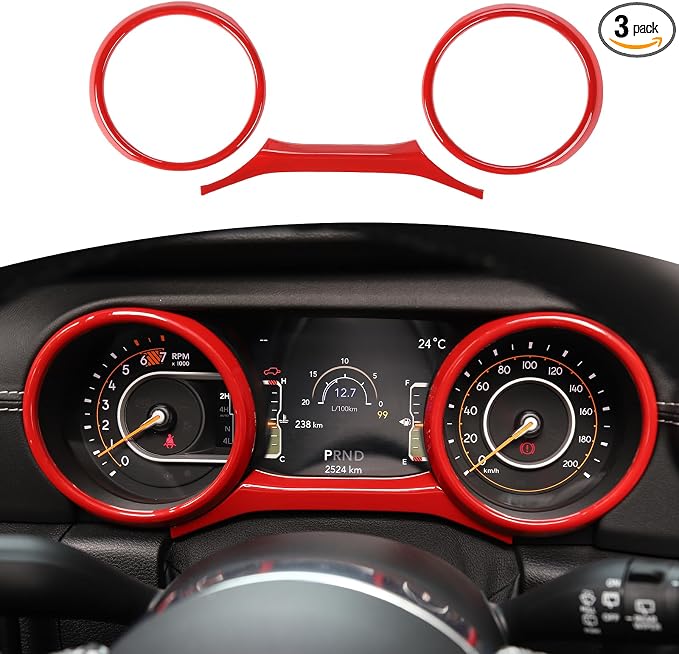RT-TCZ for Jeep JL Dashboard Cluster Panel Gauges Trim Ring Cover for Jeep Wrangler JL JLU Gladiator JT 2018-2023 Red Interior Accessories 3pcs