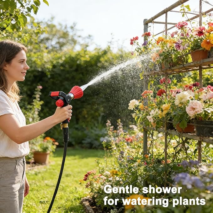 FANHAO High Pressure Fireman's Spray Nozzle, Heavy Duty Metal Hose Nozzle | Large Lever Control, Non-Slip Ergonomic Grip, Adjustable Spray Patterns, Rustproof Leakproof Nozzle for Garden, Car & Pet