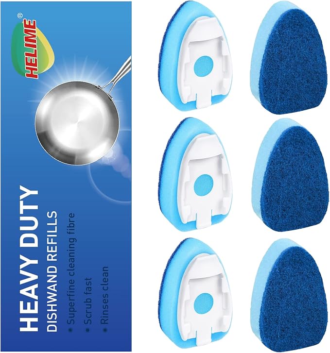Dishwand Sponge Refills, Non Scratch Dish Wand Refills Replacement Heads | 6Pack Heavy Duty Scrub Brush Dispenser, Fits Soap Dispensing Handle, Dishwashing Cleaning Kitchen Sink Dishwasher Scrubbers