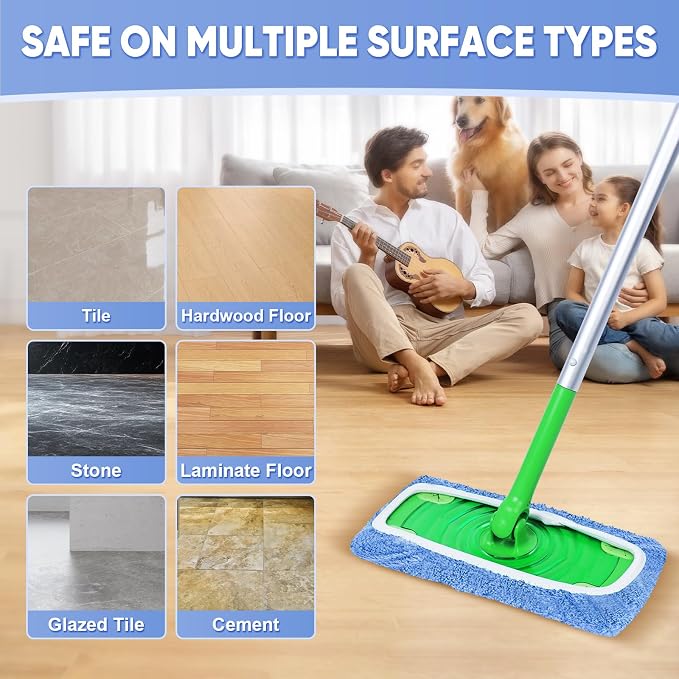 6-Pack Reusable Mop Pads Compatible with Sweeper Mop - 100% Coral Fleece Washable Refills - Microfiber Dry & Wet Sweeping Cloths for Multi-Surface/Hardwood Floor Cleaning- Blue