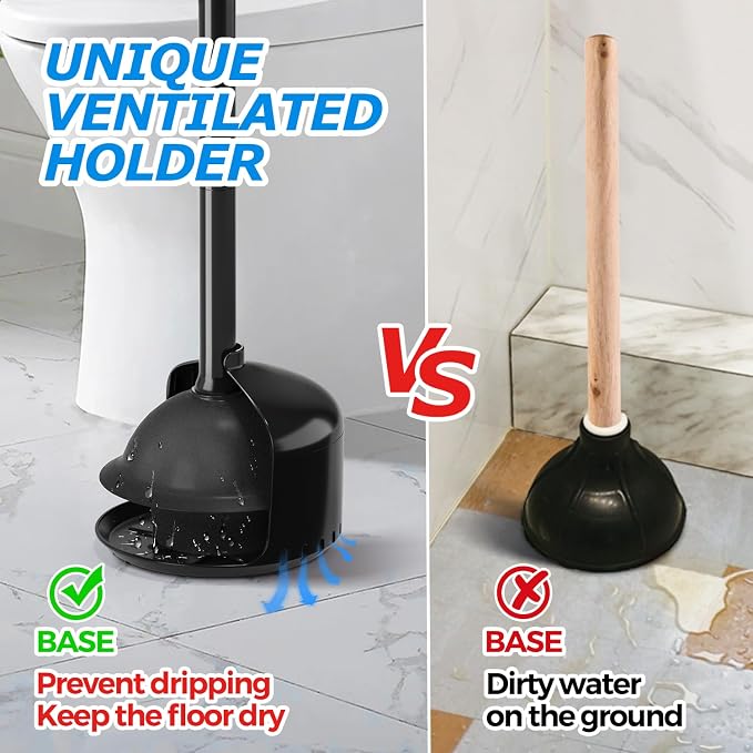 FORASTO 2Pack Toilet Plunger with Holder - Heavy Duty Bathroom Tools | Plungers for Bathroom, Toilet Bowl Cleaners, Apartment Must Haves, Bathroom Decor Accessories, Home Essentials, Black