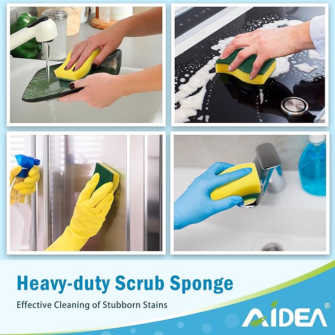 AIDEA Sponges Kitchen, 50-PK Heavy Duty Dish Sponge Kitchen, Scrub Sponges | Sponges for Dishes Stink-Free Cleaning, Reusable Cleaning Dish Scrubber Sponges for Home & Restaurant, Bathroom, Sponges Bulk