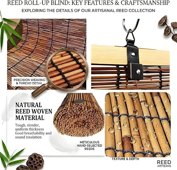 Bamboo Shades for Outdoor Patio Privacy 48" 52" 58" 68" 72" 74" 76" 78" W Light Filtering Bamboo Blinds Outdoor Roll up Shades for Porch Cordless Natural Blackout Bamboo Roller Blinds(42" W x 64" H)