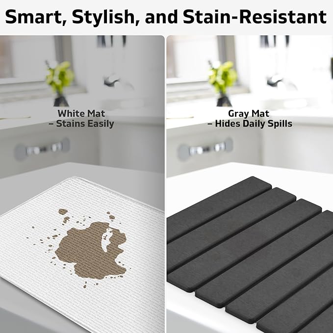 Large Stone Dish Drying Mats for Kitchen Counter, Fast Drying Collapsible Drying Mat, Eco-Friendly Absorbent Diatomaceous Earth Mats for Dishes Cups, Match Any Countertop (Dark Gray 24"×16" & 8"x4")