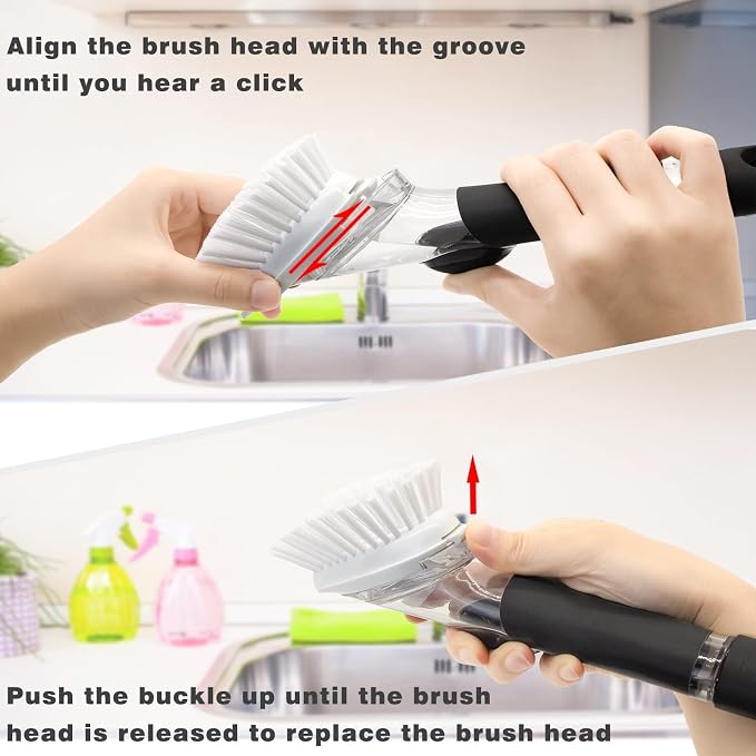 Brush Refills for RIMAY Dish Brush - 6 Pack Dish Brush Cleaning Soap Dispensing Head Replacement for Scrubber (White)