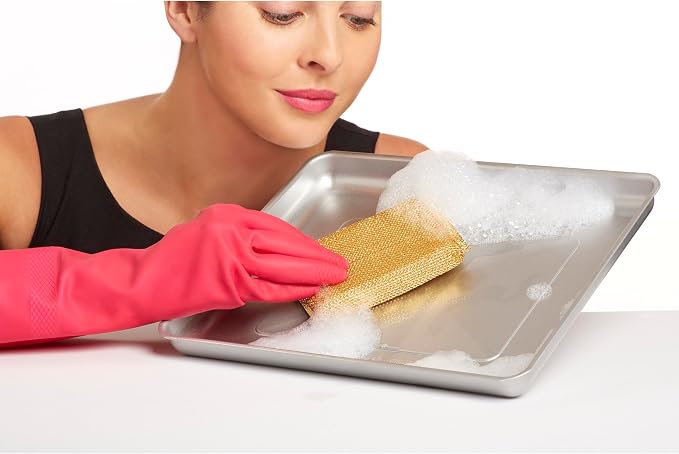 Casabella Sparkle Scrub Sponge Set Absorbent Sponges with Scrubber Exterior Dishwasher-Safe, 4-Pack