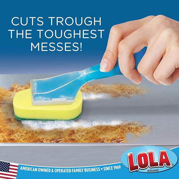 LOLA Soap Dispenser Dish Brush Wand, Absorbent Sponge Scrubber, No Leaking. Clean Dishes, Sinks and Cookware, 1 Brush w/Head