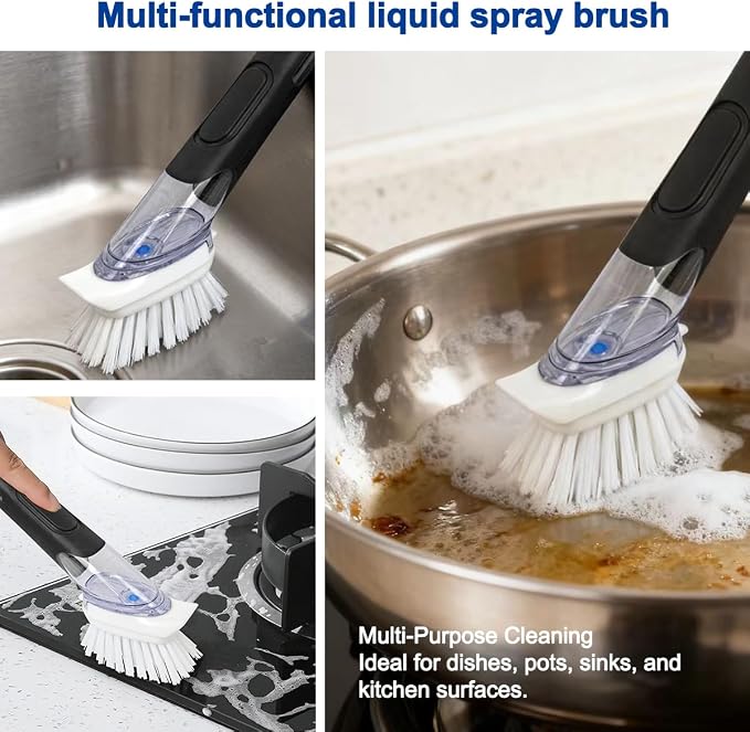 CELOX Dish Brush with Soap Dispenser, Heavy Duty Dish Brush for Cleaning Kitchen