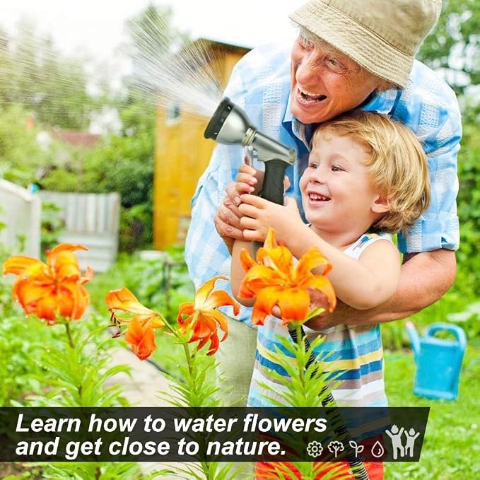 Garden Hose Nozzles,9 Spray Patterns Heavy Duty Metal Hose Sprayer Nozzle | Hose Nozzle Spray High Pressure Slip Resistant Water Sprayer for Plants & Lawns Watering,Car Washing and Pet Showering Gray