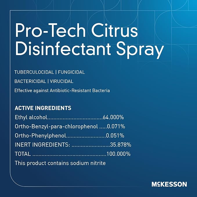 McKesson Pro-Tech Surface Disinfectant Spray - Alcohol-Based, Citrus Scent, Non-Sterile - Aerosol Can, 16 oz, 1 Count, 12 Packs, 12 Total