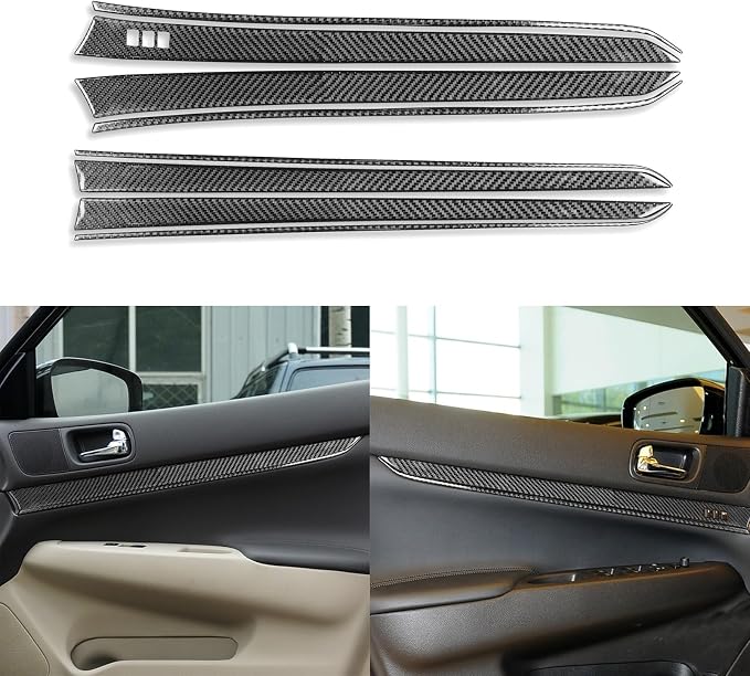 Real Carbon Fiber Trim for Infiniti Accessories | for G35 G37 G25 Q60 Q40 2007-2015 X S Door Inner Panel Interior Thick Overlay Decal - B