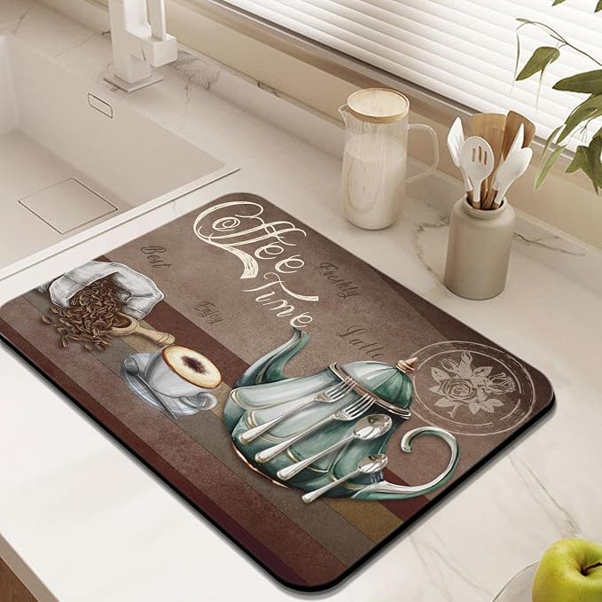 Coffee Mat 24inx18in,Coffee Bar Mat for Countertops,Absorbent Hide Stain Anti-Slip Coffee Bar Accessories Fit Under Coffee Machine Mat,dish drying mats for kitchen