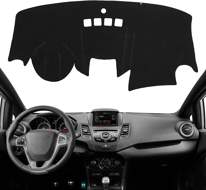 Dashboard Cover Dash Mat Fit for Fo-rd Fiesta 2019-2009 (Without (NAV) Navigation Models),Car Dash Board Mat Anti-Glare Carpet,Non-Slip Pad Sunshield Protector (Black)