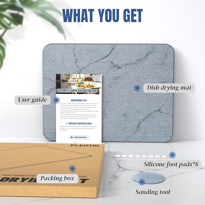Quick Dry Stone Drying Mat for Kitchen Counter, Water-Absorbent Diatomaceous Dish Drying Mats, Multi-Purpose Stone Drying Tray for Cups Dishes Bottles