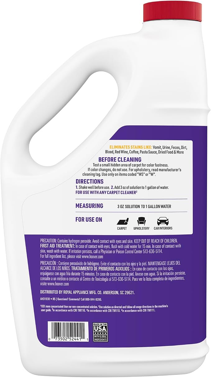 Hoover Oxy Pet Carpet Cleaner Solution, 116 oz., Ocean Breeze Scent, Deep Cleaning Carpet Shampoo Solution, Eliminates Urine Stains and Odors, Pair with Hoover Carpet Cleaner Machine | Deep Cleaning Carpet Shampoo Solution, Eliminates Urine Stains and ...
