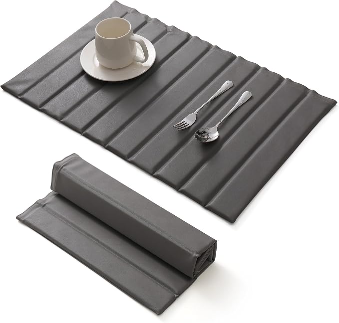 JUKER Large Stone Dish Drying Mat 24 x 16 Inches Dark Gray Kitchen Pad | Removable PU leather cover, glue-free core, foldable quick dry, multi-use kitchen & pet drying pad