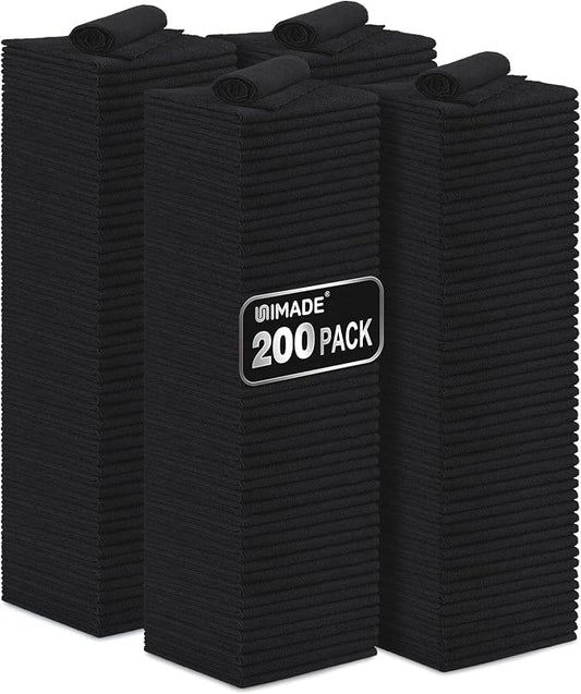 UNIMADE Microfiber Cleaning Cloth, 200 Pack Microfiber Towels for Cars Reusable Shop Rags Bulk Lint Free Cleaning Towels for Car Kitchen Automotive Bar Mechanic Restaurant Garage, 11.5"x 11.5", Black