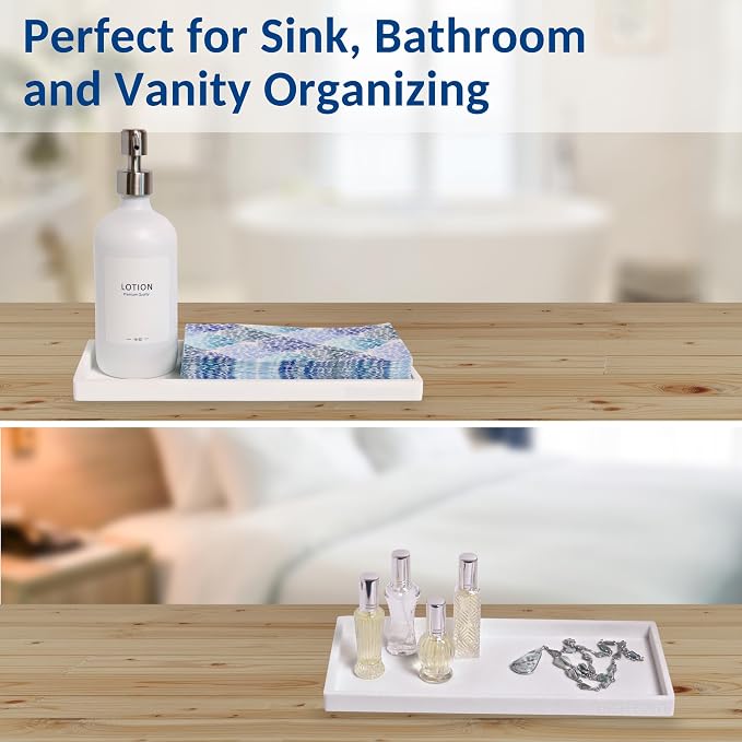 Spacewiser Countertop and Vanity Tray - 2 PC Large 11.7" Silicone Bathroom Trays, Counter Organizer, Dish Soap Sponge Holder Kitchen Sink Tray Organizer, Sink Caddy Toothbrush Key Kitchen Soap Trays